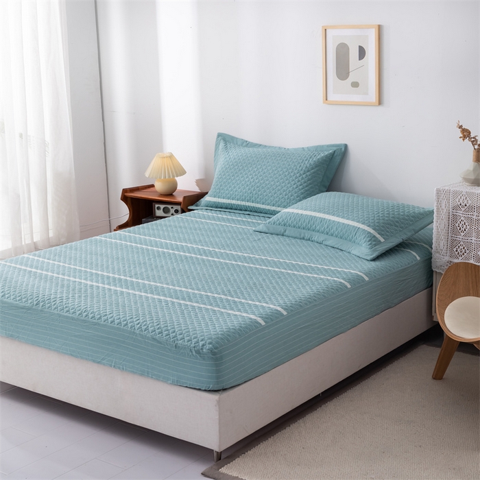 91家纺网 家纺一手货源 找家纺 优乐家纺2025新款全棉床笠水洗纯棉夹棉绗缝加厚床笠 青春绿