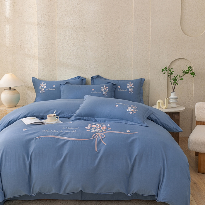 91家纺网 家纺一手货源 找家纺 绒博士 2024新款全棉磨毛暗合四件套-倾城之恋 宾利蓝