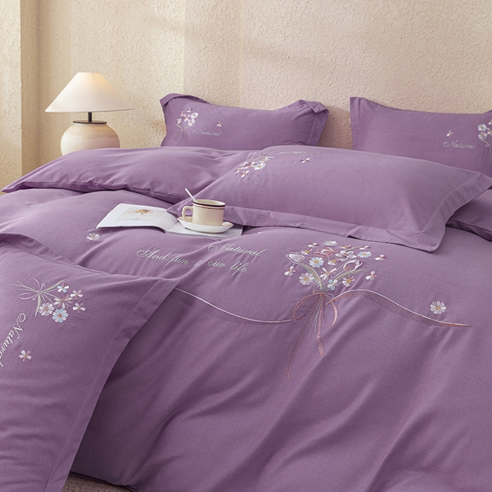 91家纺网 家纺一手货源 找家纺 绒博士 2024新款全棉磨毛暗合四件套-倾城之恋 紫色