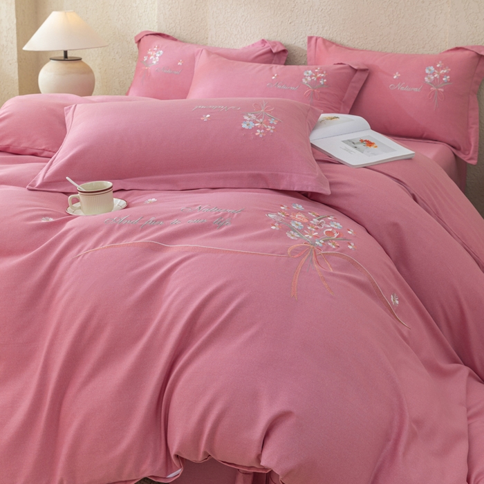 91家纺网 家纺一手货源 找家纺 绒博士 2024新款全棉磨毛暗合四件套-倾城之恋 豆沙