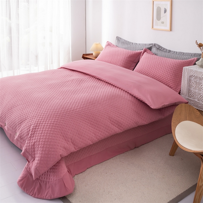 91家纺网 家纺一手货源 找家纺 优乐家纺 2025新款全棉水洗纯棉夹棉绗缝加厚四件套 活力豆沙