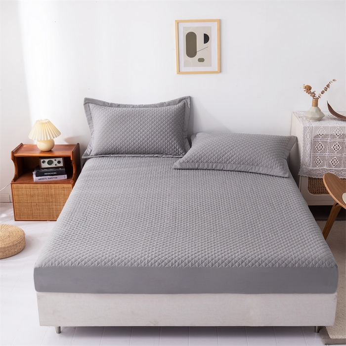 91家纺网 家纺一手货源 找家纺 优乐家纺 2025新款全棉床笠水洗纯棉夹棉绗缝加厚床笠  皇宫灰