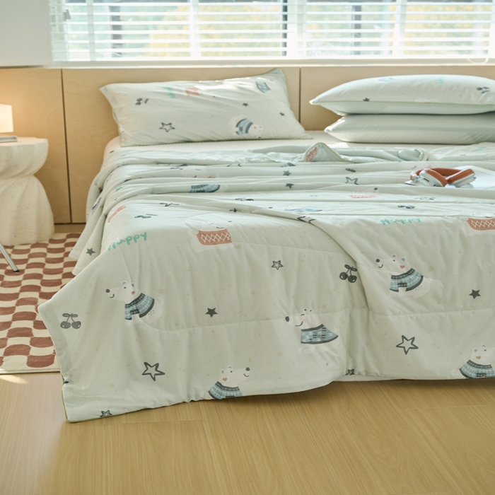 91家纺网 家纺一手货源 找家纺 吾诺家居 2024新款凉感冰柔丝印花夏被 星星狗