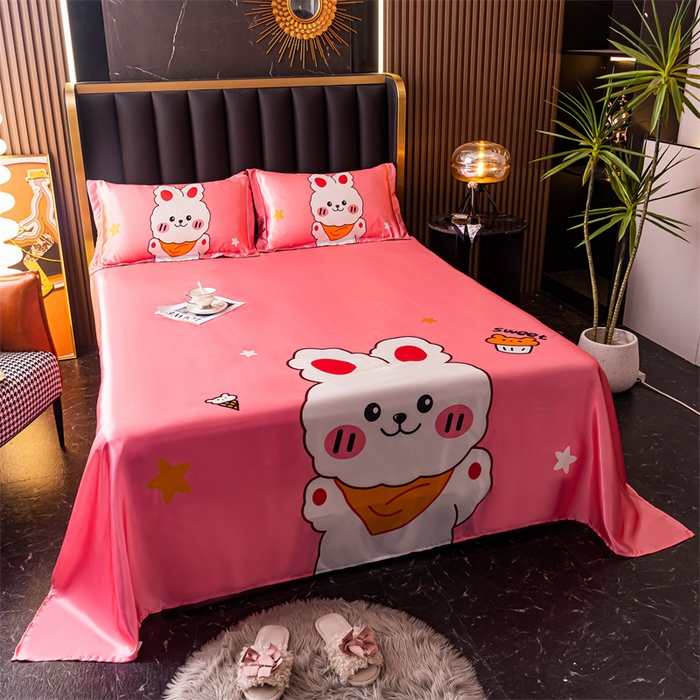 91家纺网 家纺一手货源 找家纺 梦舒羽 2025新款大版可水洗冰丝床单宿舍床垫保护罩三件套 小兔叽