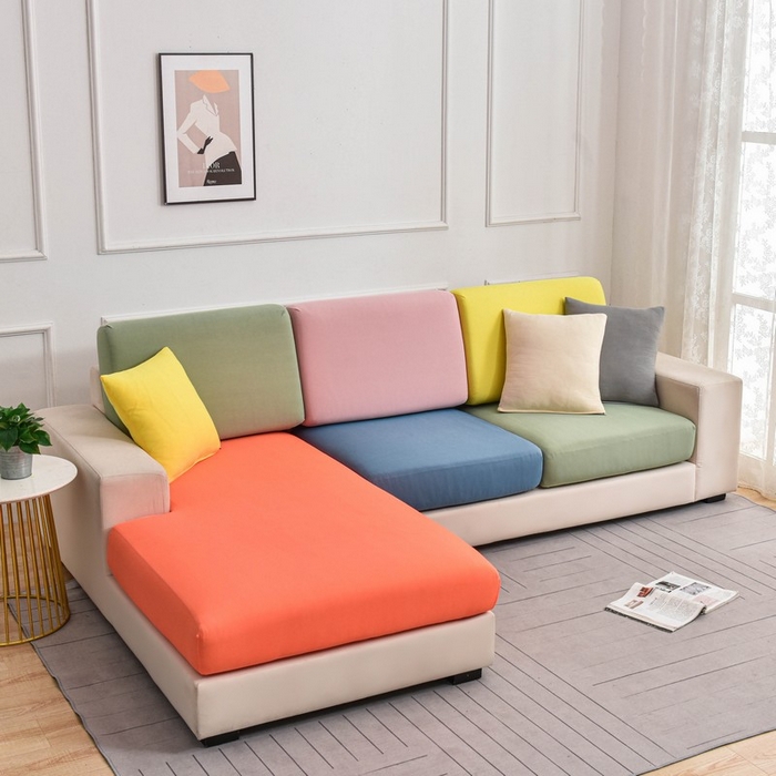 91家纺网 家纺一手货源 找家纺 兴妮雅家纺 2024新款冰丝面料组合沙发垫套 橙绿粉蓝黄