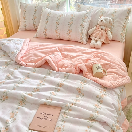 古吉梦2024新款水洗棉小清新印花夏被被子被芯 夏被-花语