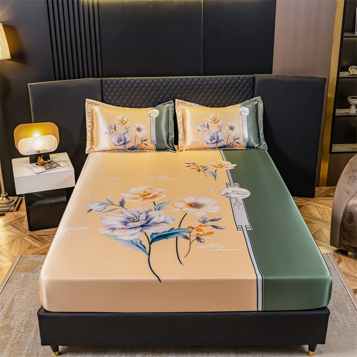 91家纺网 家纺一手货源 找家纺 梦舒羽 2025新款大版可水洗冰丝床笠宿舍床垫保护套三件套 暗香