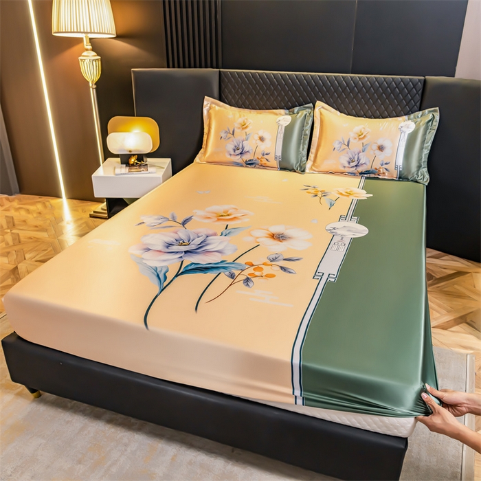 91家纺网 家纺一手货源 找家纺 梦舒羽 2025新款大版可水洗冰丝床笠宿舍床垫保护套三件套 暗香