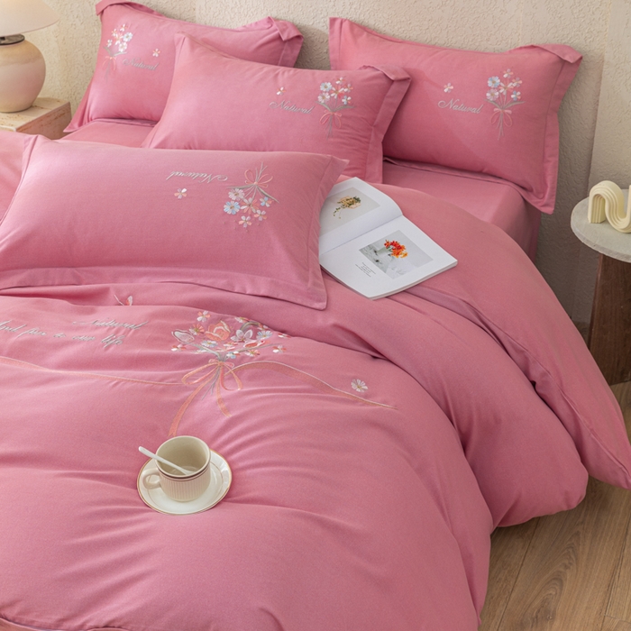 91家纺网 家纺一手货源 找家纺 绒博士 2024新款全棉磨毛暗合四件套-倾城之恋 豆沙