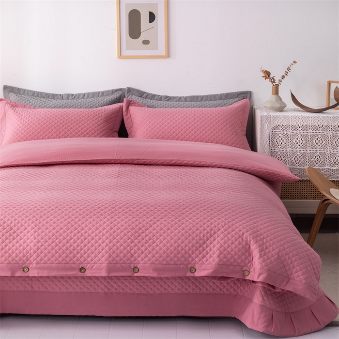 91家纺网 家纺一手货源 找家纺 优乐家纺 2025新款全棉水洗纯棉夹棉绗缝加厚四件套 活力豆沙