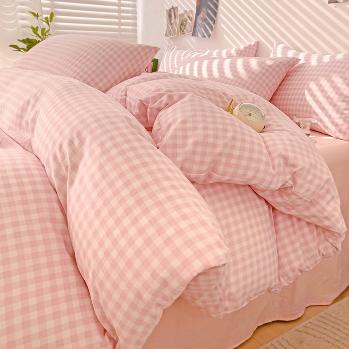 91家纺网 家纺一手货源 找家纺 港岛妹妹 2025新款单被套 小格浅粉