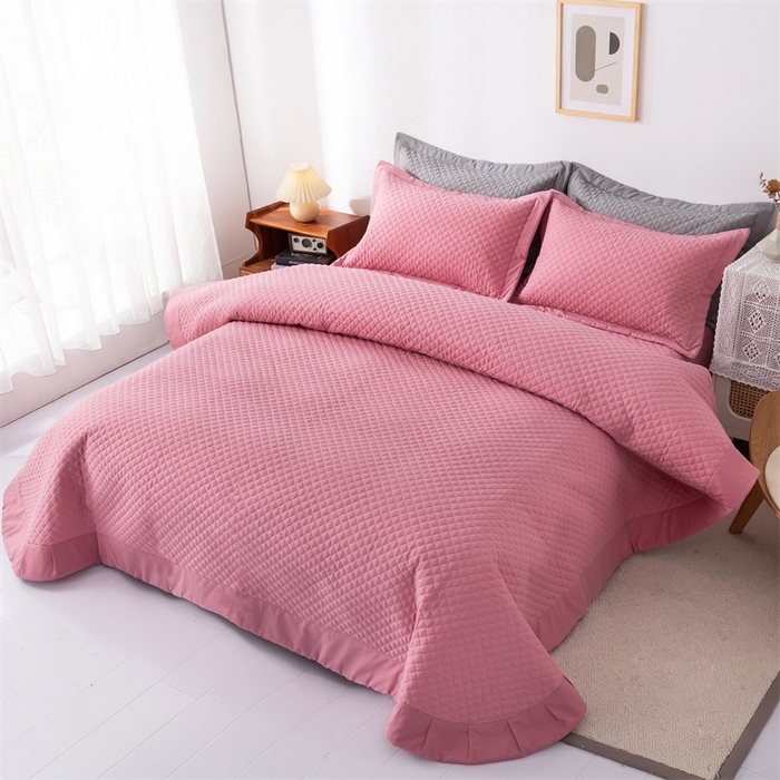 91家纺网 家纺一手货源 找家纺 优乐家纺2025新款全棉床盖三件套水洗纯棉夹棉绗缝加厚铺盖 活力豆沙