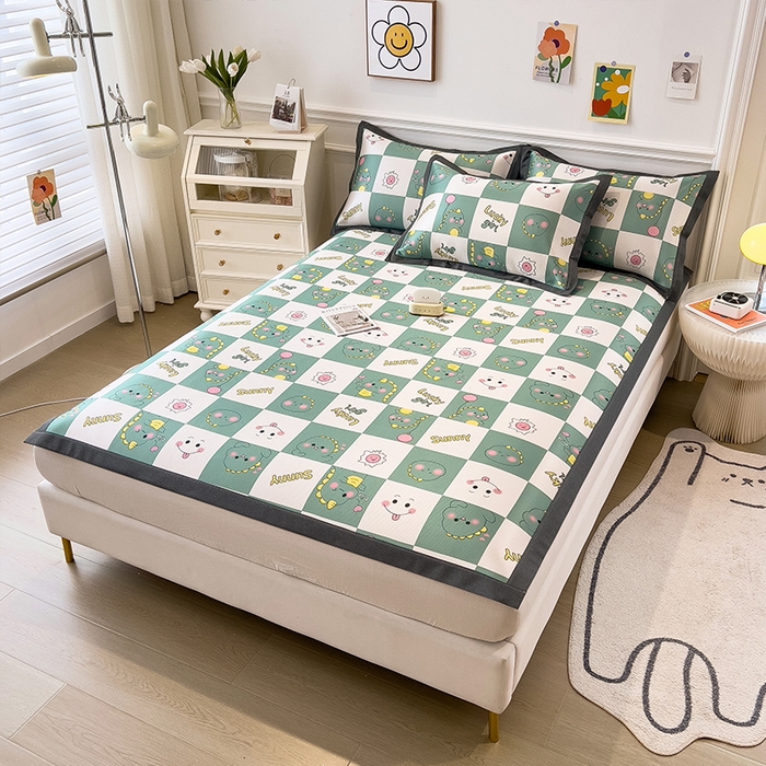 91家纺网 家纺一手货源 找家纺 2024新款60D数码印花卡通冰丝席-成人款 恐龙宝贝