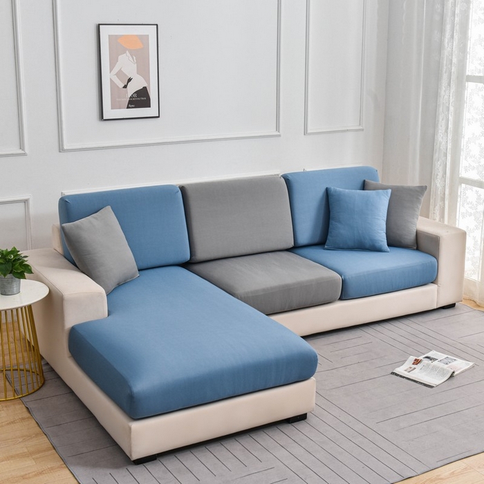 91家纺网 家纺一手货源 找家纺 兴妮雅家纺 2024新款冰丝面料组合沙发垫套 蓝拼灰