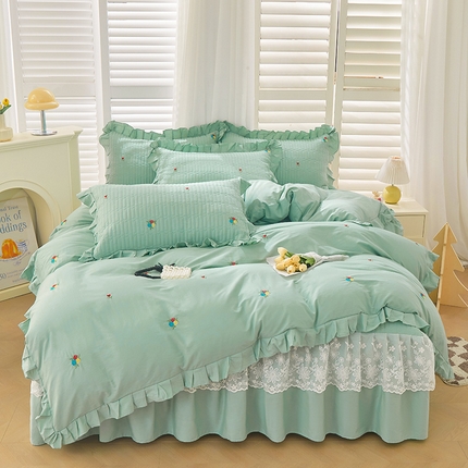 91家纺网 家纺一手货源 找家纺 （总）宜凡家纺 2024年新款全棉刺绣夹棉床裙四件套(小樱桃系列）