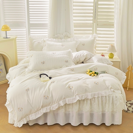 91家纺网 家纺一手货源 找家纺 （总）宜凡家纺 2024年新款全棉刺绣夹棉床裙四件套(小樱桃系列）