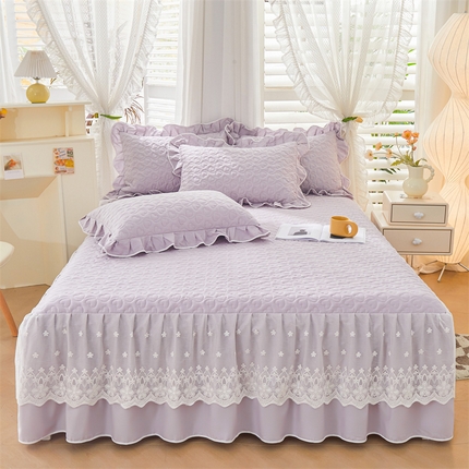 宜凡家纺 2024年新款纯色全棉夹棉裙笠款 三件套 初忆-罗兰紫