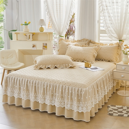 宜凡家纺 2024年新款纯色全棉夹棉裙笠款 三件套 初忆-奶茶咖