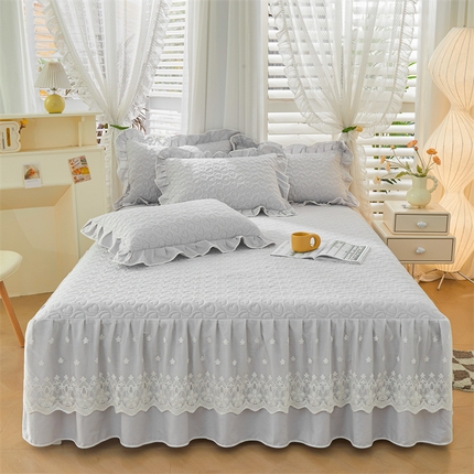 宜凡家纺 2024年新款纯色全棉夹棉裙笠款 三件套 初忆-月光灰