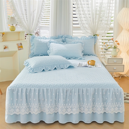 91家纺网 家纺一手货源 找家纺 宜凡家纺 2024年新款纯色全棉夹棉裙笠款 三件套 初忆-远风蓝