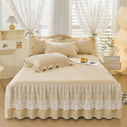 91家纺网 家纺一手货源 找家纺 宜凡家纺 2024年新款纯色全棉夹棉裙笠款 三件套 初忆-奶茶咖