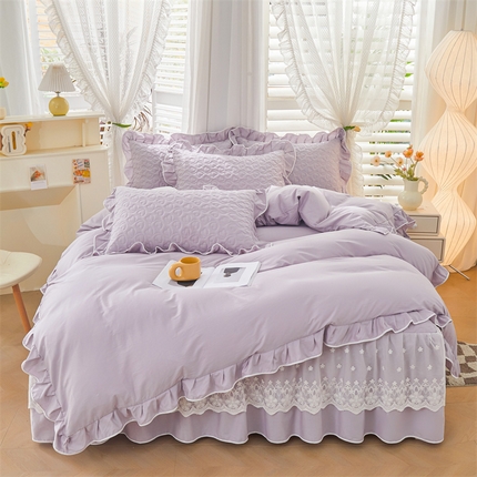 宜凡家纺 2024年新款纯色全棉夹棉裙笠款 四件套 初忆-罗兰紫