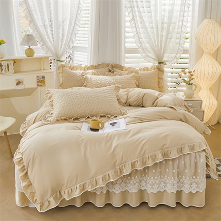 宜凡家纺 2024年新款纯色全棉夹棉裙笠款 四件套 初忆-奶茶咖