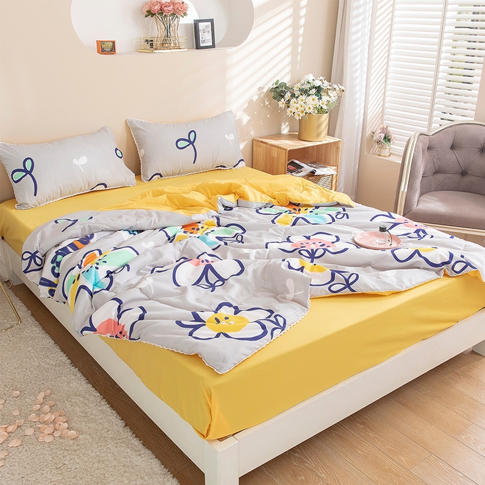 91家纺网 家纺一手货源 找家纺 梦莱发被业 2025新款水洗洛卡棉夏被子被芯 简笔花