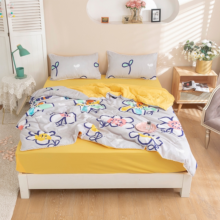 91家纺网 家纺一手货源 找家纺 梦莱发被业 2025新款水洗洛卡棉夏被子被芯 简笔花