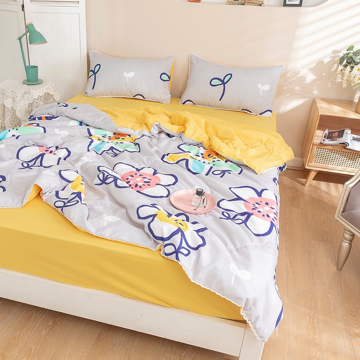 91家纺网 家纺一手货源 找家纺 梦莱发被业 2025新款水洗洛卡棉夏被子被芯 简笔花