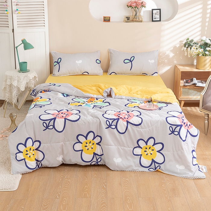 91家纺网 家纺一手货源 找家纺 梦莱发被业 2025新款水洗洛卡棉夏被子被芯 简笔花