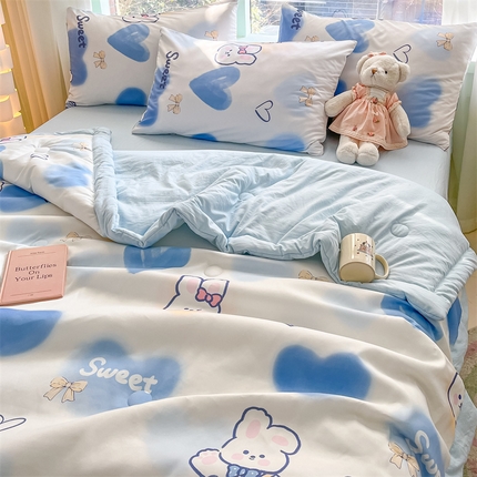古吉梦2024新款水洗棉小清新印花夏被被子被芯 夏被-爱心熊
