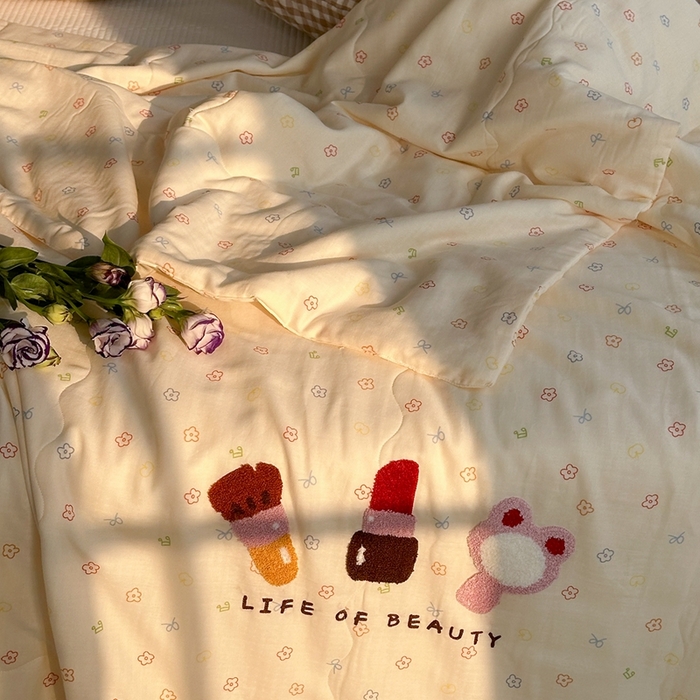 91家纺网 家纺一手货源 找家纺 洋铭区（原狠狠爱） 2024新款双层纱毛巾绣夏被 美妆公主
