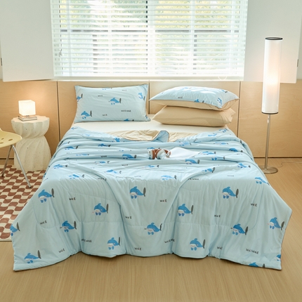 吾诺家居 2024新款凉感冰柔丝印花夏被 蓝鲸鱼