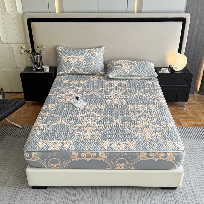 91家纺网 家纺一手货源 找家纺 诺梵 2024年凉感丝印花乳胶凉席床笠三件套 罗马假日