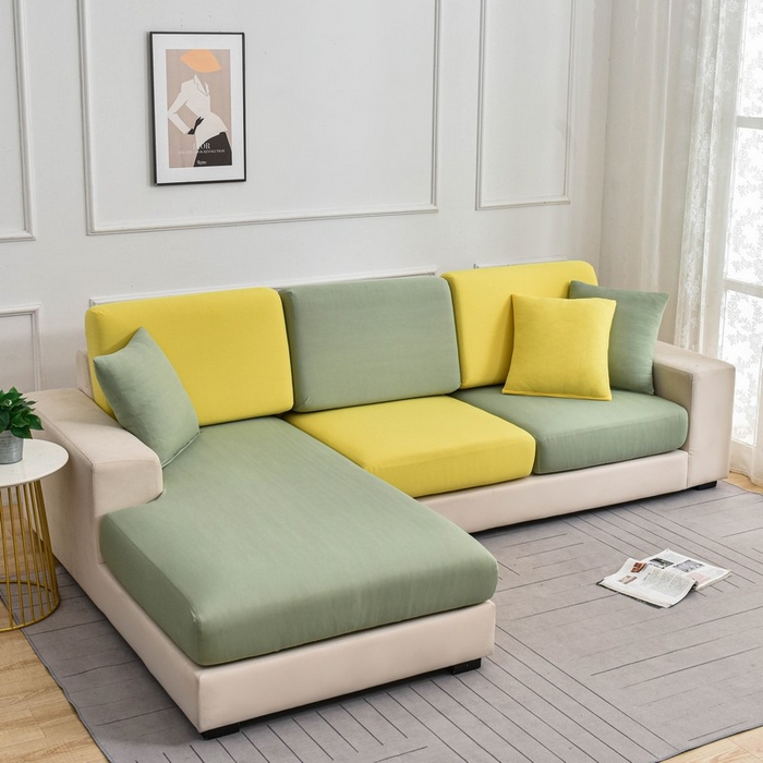 91家纺网 家纺一手货源 找家纺 兴妮雅家纺 2024新款冰丝面料组合沙发垫套 绿拼黄