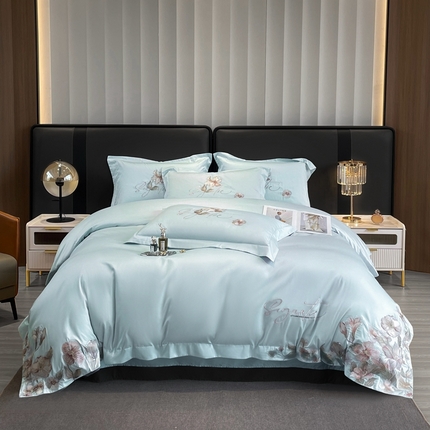 91家纺网 家纺一手货源 找家纺 （总）红番天家居 2025新款全棉贡缎刺绣四件套-繁花系列