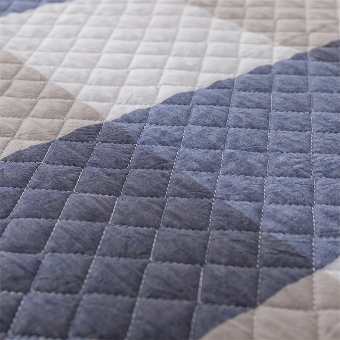 91家纺网 家纺一手货源 找家纺 优乐家纺 2025新款全棉床笠水洗纯棉夹棉绗缝加厚床笠 蓝大格