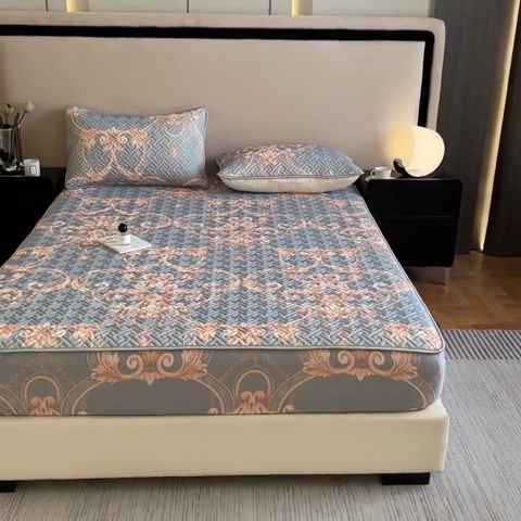 91家纺网 家纺一手货源 找家纺 诺梵 2024年凉感丝印花乳胶凉席床笠三件套 罗马假日