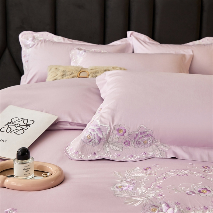 91家纺网 家纺一手货源 找家纺 红番天家居馆 全棉长绒棉刺绣四件套-浪漫系列 长绒棉-浪漫-海葵紫