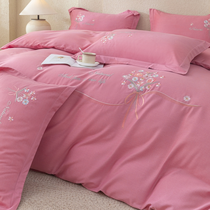 91家纺网 家纺一手货源 找家纺 绒博士 2024新款全棉磨毛暗合四件套-倾城之恋 豆沙