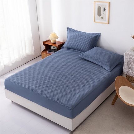 优乐家纺 2025新款全棉床笠水洗纯棉夹棉绗缝加厚床笠 经典蓝