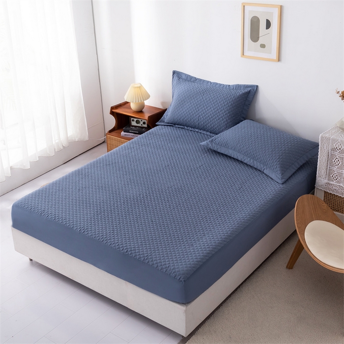 91家纺网 家纺一手货源 找家纺 优乐家纺 2025新款全棉床笠水洗纯棉夹棉绗缝加厚床笠 经典蓝