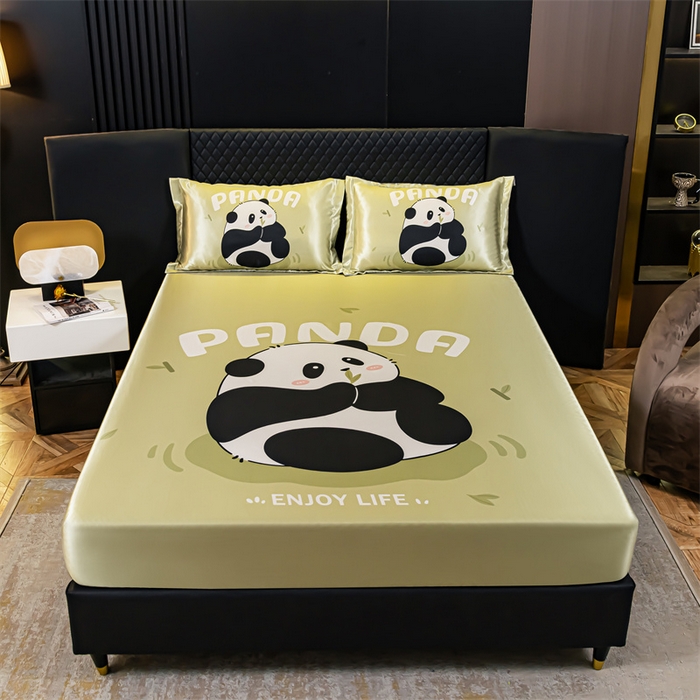 91家纺网 家纺一手货源 找家纺 梦舒羽 2025新款大版可水洗冰丝床笠宿舍床垫保护套三件套 小熊猫