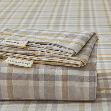 居眠 2024新款全棉色织单纯水洗棉无印 床笠 明古 灰