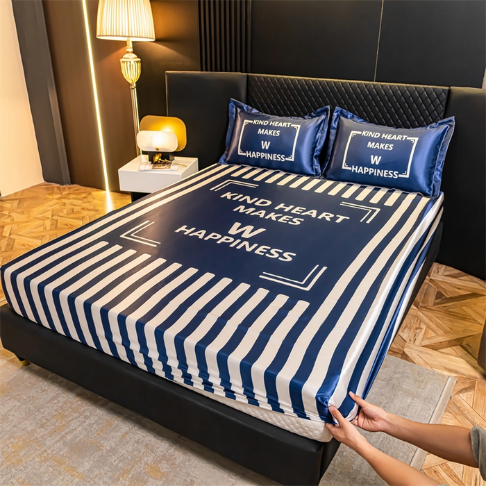 91家纺网 家纺一手货源 找家纺 梦舒羽 2025新款大版可水洗冰丝床笠宿舍床垫保护套三件套 开心一刻