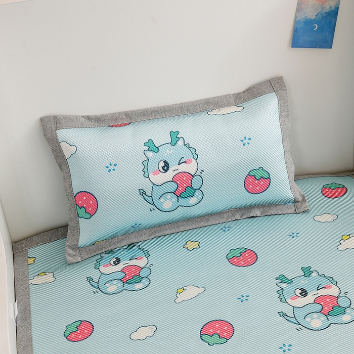 91家纺网 家纺一手货源 找家纺 萌宝家纺 2024新款A类7A抗菌儿童冰藤席卡通软席幼儿园冰丝席可定制 萌龙