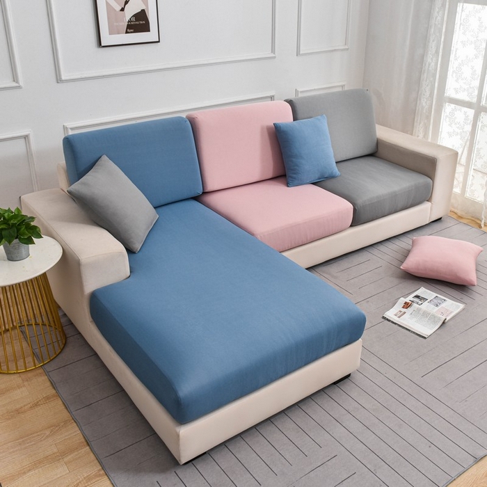 91家纺网 家纺一手货源 找家纺 兴妮雅家纺 2024新款冰丝面料组合沙发垫套 蓝粉灰