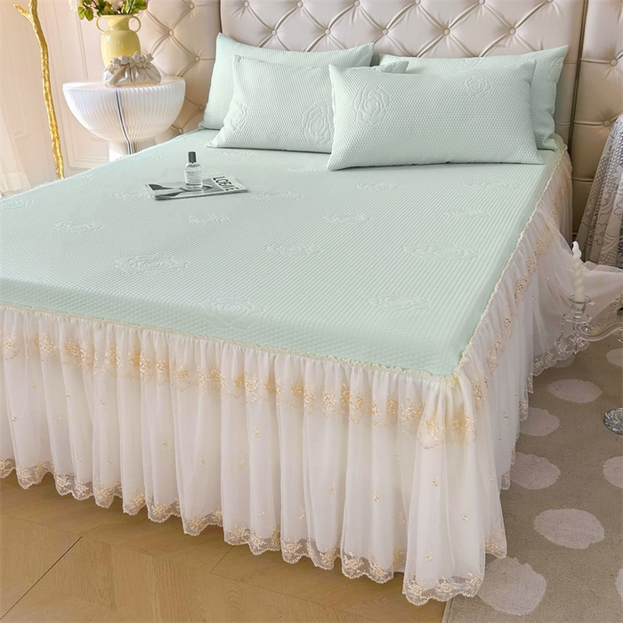 91家纺网 家纺一手货源 找家纺 恒爱A类冰丝豆豆床裙款国色天香系列凉席 薄荷绿