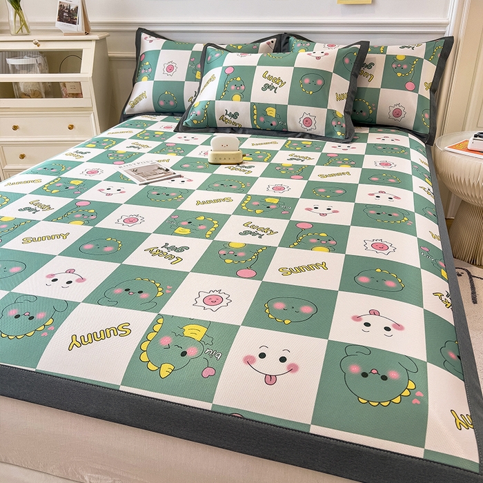 91家纺网 家纺一手货源 找家纺 2024新款60D数码印花卡通冰丝席-成人款 恐龙宝贝